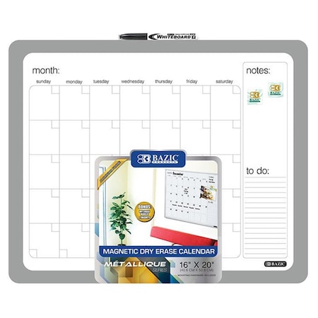 Bazic Products Bazic 16 X 20 Aluminium Framed Magnetic Dry Erase Calendar, 6Pk 6052